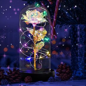 WR Rose Gifts for Women Gifts for Flower Gifts for Her Birthday Gift for Christmas,Colorful Rainbow Light Up Rose in Glass Dome,Mom,Valentines,Anniversary,Wedding Gifts