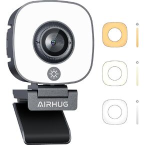 AIRHUG 2K Webcam with Ring Light, Web Camera with Dual Microphones, USB Plug and Play for Laptop,with Privacy Cover,Compatible Skype Zoom YouTube in Kuwait