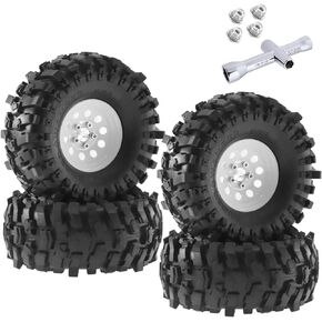 Aluminum RC 1.9 Beadlock Wheel Rims and Tires for 1/10 Axial SCX10 SCX10 II 90046 SCX10 III AXI03007 TRX4 RC Crawler,1.9 Beadlock Wheels and Tires,White
