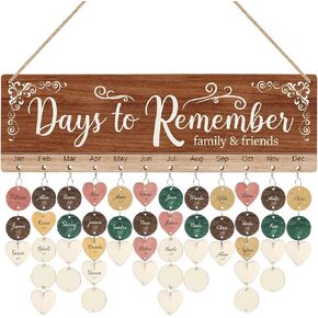 TOARTi Vintage Family Friends Birthday Reminder Calendar Board, (15.8''x4.8'' with 100pcs wood tags), Days to Remember Wooden Calendar Sign Plaque, DIY Birthday Calendar Mother's Day Gift for Mom