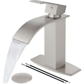 Airuida Single Hole Deck Mount Brushed Gold Waterfall Sink Faucet, Sturdy Stainless Steel, Easy Installation