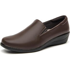 Women's Low Wedge Heels Pumps Round Toe Slip-on Comfortable Loafers Casual Office Business Dress Work Shoes