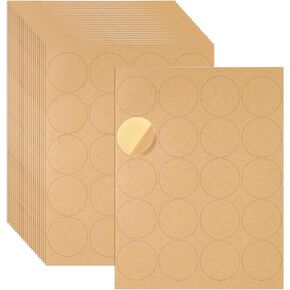 20 Sheets 1.5" Round Kraft Labels, Round Kraft Paper Labels Stickers Writable Inkjet Printable Blank Brown Dot Stickers Adhesive Label for Printer