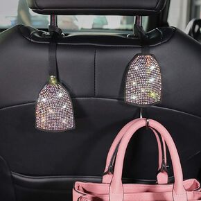 Pinbola 2pcs/Pack Shining Bling Car Back Seat Hidden Hook Headrest Hanger Luster Crystal Diamond Car Decor Accessories for Women Universal Fit (Black)