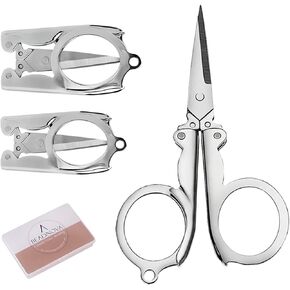 BEADNOVA Folding Scissors with Keychain Stainless Steel Travel Portable Scissors for Craft, Camping, Outdoors (3pcs, Assorted)