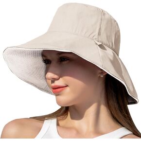 Bucket Hat for Women UV Protection Sun UPF 50+, Floppy Wide Brim Pinstriped Reversible, Packable Hiking Sunhat