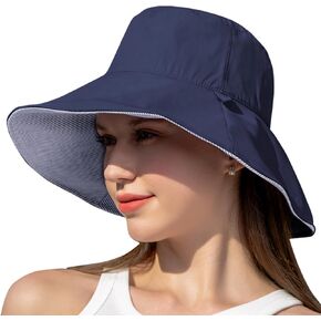 Bucket Hat for Women UV Protection Sun UPF 50+, Floppy Wide Brim Pinstriped Reversible, Packable Hiking Sunhat