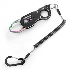 FLISSA 5" Mini Fish Gripper, 22 Pound Fish Lip Grip Tool with Carabiner and Spring Anti-Lost Rope, Durable Stainless Steel Fish Grabber Gripper, Corrosion Resistant & Portable