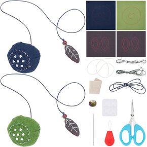 FREEBLOSS 2 Set Sashiko Kit for Beginners Sashiko Bookmark DIY Kit with Instructions Traditional Lotus Bookmark Kit Sashiko Sewing Kit Gift