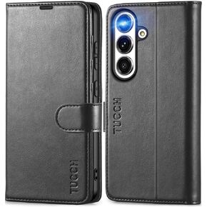 TUCCH Case Wallet for Galaxy S24, PU Leather Magnetic Kickstand [RFID Blocking] Card Slot Folio Flip Cover with [TPU Shockproof Interior Case] Compatible with Galaxy S24 6.2" 2024, Dark Blue & Brown