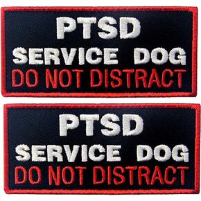 PTSD Service Dog DO NOT Distract Tactical Military Morale Badge Emblem Embroidered Fastener Hook & Loop Patches Appliques for Harnesses Vests 3.93" x 1.97" Sized (2PCS)