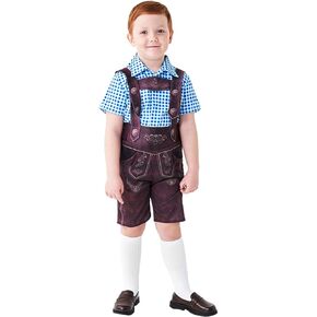 Oktoberfest Costume Bavarian Toddler Kids Uniform Lederhosen Shorts with Shirt and Hat