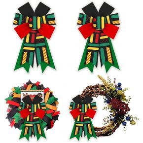 Hying Large Juneteenth Wreath for Front Door, Black History Juneteenth Door Wreath Bow, African American Heritage Door Wreaths for Juneteenth Party Supplies Indoor Outdoor Tree Topper Hanging Ornament