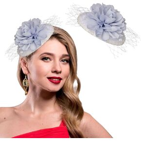 Bohend Fascinator Hat Flower Veil Vintage Derby Hats Tea Party Wedding Hair Accessories with Pearl for Women and Girls