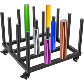 Vinyl Storage Cart Mobile Rack, 16 Roll Capacity Vinyl Roll Holder, Round Core Heavy Duty Vinyl Rolling Floor Rack, Media Roll Mover Mobile Storage Cart Rack