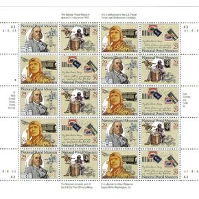 1993 NATIONAL POSTAL MUSEUM ~ OLD CITY POST OFFICE BUILDING~ BENJAMIN FRANKLIN ~ CIVIL WAR ~ PONY EXPRESS ~ AIR MAIL #2782a Pane of 20 x 29 cents US Postage Stamps