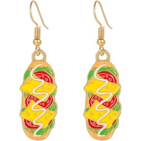 Food Earrings for Women Girls Handmade Simulation Mini Enamel Pizza Food Dangle Earrings Cute Funny Hamburger Hot Dog Drop Earrings Novelty Jewelry Gifts
