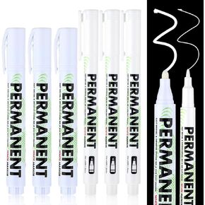 Sibba Acrylic White Paint Pens, 6 Pack White Permanent Marker with Extra Fine Point (1mm) & Medium Tip (3mm), White Oil Based Paint Pens for Wood, Rock Painting, Canvas, Stone, Glass, Ceramic