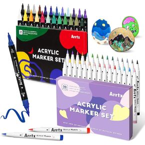أقلام طلاء أكريليك من Arrtx 54 قطعة، أقلام طلاء ذات طرف مزدوج، رأس رفيع للرسم الصخري، لوازم طلاء أكريليك مائي لطلاء القماش، السيراميك، القماش، القماش، الخشب، الزجاج in Kuwait