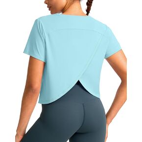 YYV Workout Tops for Women Crop Short Sleeve Shirts Loose Fit Athletic Gym Top T-Shirts with Slit Back