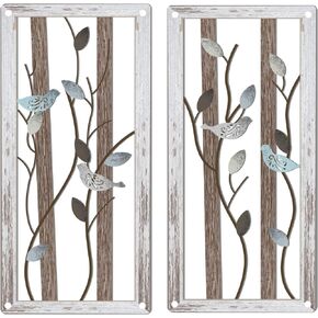 Lineshading 2 Pieces Metal Bird Wall Decor Metal Birds on Branches Wall Art Decor Sculptures Farmhouse Wall Decor for Outdoor Kitchen Bathroom Bedroom Living Room Garden Office 16.9" x 8.2"