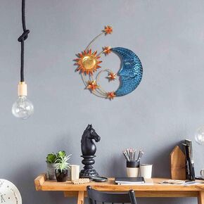 BLOWADM Wall Sculptures Metal Moon Sun and Stars Wall Decor Large 12" Wall Art Hanging Modern Design Home Decoration for Indoor Outdoor Living Room Bedroom Bathroom Garden Farmhouse Kitchen