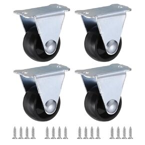PATIKIL 1" Rigid Caster Wheels, 4 Pack Silent Fixed Plate Casters with M4 Screws Load Capacity 33Lbs for Furniture Workbench Cart Trolley One Direction Rolling, Black(NO Brake)
