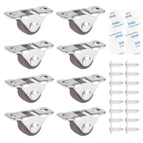 4 Pcs Tiny Caster Wheels 1 Inch Small Casters One Direction Rubber Low Profile Caster Wheels for Furniture or Big Containers, with Screws and Adhesive