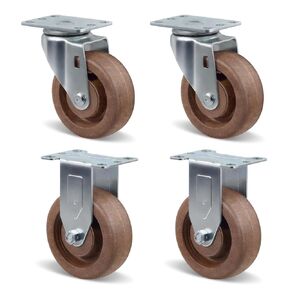 5" Hi-Temp Glass FiIled Nylon Casters, Heavy Duty Casters Set of 4, Industrial Caster Wheels for Commercial Kitchen, Bakery - 2800 lbs Capacity(4 Swivel)