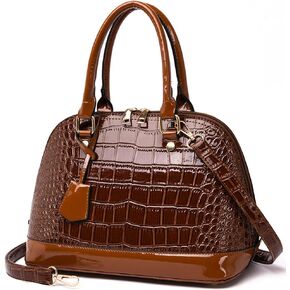 Classic Dome Satchel Bags for Women Crocodile Pattern Faux Leather Crossbody Bags Top Handle Handbags Zipper Purse