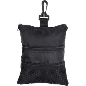 Dioche Golf Tee Pouch, Black Multi-Pocket Zipper Golf Ball Tee Handbag Portable Golf Ball Accessories Pouch with Clip