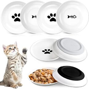 4 Pcs Cat Food Bowl Anti Whisker Fatigue Cat Dishes with Nonslip Silicone Bottom Whisker Friendly Ceramic Shallow Wide Kitten Plates for Food Water Indoor Small Dog Animals Pets Feeding