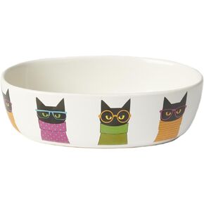 PetRageous 18425 Smart Kitty Oval Stoneware Cat Bowl 6.75-Inch Width and 2.13-Inch Height 2-Cups Capacity, White