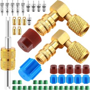 R12 to R134a Ac Fitting Adapter Kit, R12 to R134a Conversion Ac Retrofit Fitting Adapter Quick Coupler Valve A/c 90° Fitting, High Low Side Retrofit Fits for Car Ac Air Conditioner Refrigerant