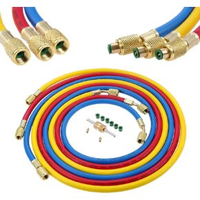 AC Charging Hose Tube Kit with Valve Core Remover, Thimble, Gaskets, 72" Refrigerant Charging Hose 800-4000 PSI 1/4" SAE Thread for R410A R134A R12 R22 R502 R404 Manifold Hose Set.