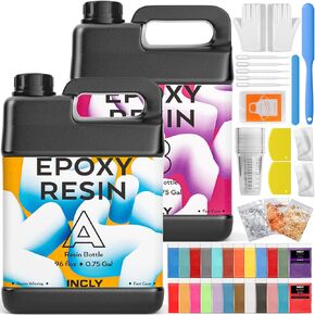 INCLY 1.5 Gallon Crystal Clear Epoxy Resin Kit with 24 Colors Mica Powder & Silicone Tools, Bubbles Free Epoxy Resin Supplies, Casting & Coating for Jewelry Making, Craft Tabletop, Art Painting, Molds