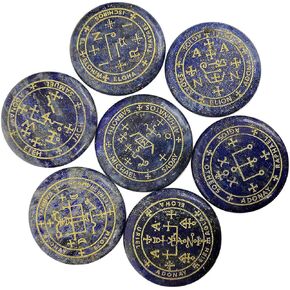 7 Piece Magic Archangel Engraved Spiritual Symbols, Polished Palm Stone Chakra Stones Reiki Healing Crystal,Tiger's Eye
