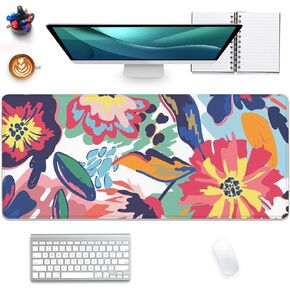 Sage Green Floral and Plant Desk Pad Mouse Pad,Large Gaming Mouse Mat with Stitched Edges,Non-Slip Waterproof Rubber Base Mous Mat for Office Computer Keyboard Laptop Home(27.5X11.8 in)