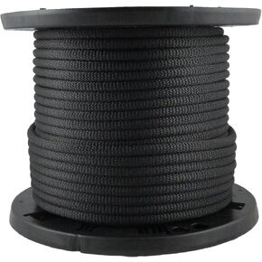 3/8 inch Black Dacron Polyester Rope - 250 Foot Spool | Solid Braid - Industrial Grade - High UV and Abrasion Resistance - Low Stretch