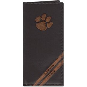 NCAA Clemson Tigers Zep-Pro Pull-Up Leather Long Secretary Embossed Wallet, Brown