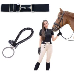 Equestrian Belt 1.5-inch Stretchable Elastic Belt Bit Buckle with Surcingle Buckle Key Strap Classic Black for Horseback Riding Sports Women's Horse Riding Gear and Accessories (2 Pack)