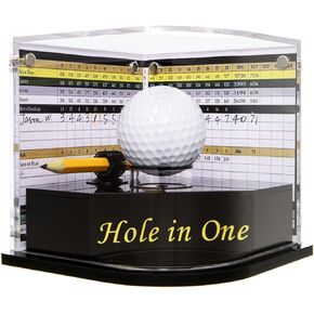 Golf Ball Display Case for Hole-in-One Golf Ball with Background Display Frame, Golf Gifts, Accessories for Men and Women, Golden Stamped Hole in One