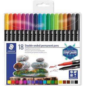 Staedtler Double Ended Permanent Pens, Fine and Ultra-Fine, 18 Colors, 3187 TB18