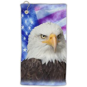 Patriotic All American Eagle All Over Micro Terry Gromet Golf Towel 15" x 22" Super Absorbent, Lightweight