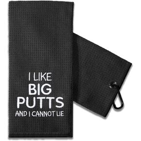 Funny Golf Towel Gift for Dad, Retirement Gifts for Men Golfer, Funny Golf Towel for Men, Embroidered Golf Towels for Golf Bags with Clip (I Like Big Putts and I Cannot Lie)