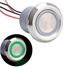 APIELE 30mm IP68 Latching Push Button Switch 1.18'' Install Size Stainless Steel Head 2NO pre-Wired Green Led Round Button