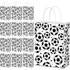 Blulu 24 Pack Soccer Gift Bags Soccer Party Favor Bags White Kraft Paper Soccer Bags for Treats Soccer Goodie Bag Favors for Sports Theme Party Decorations, Game Celebration