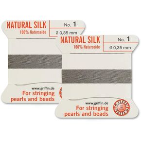 2 Pcs Griffin Natural Silk Beading Cord Thread and Needle Size 1 Gray Silver Color