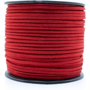 3mm x 100 Yards Waxed & Suede Leather Cord Roll - 100 Yards - Leather Necklace Cord, Leather String & Strips - Waxed, Suede & Thin Leather Cording Variety (Red 14105)
