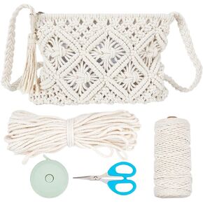 WEBEEDY Macrame Bag DIY Kit Bohemian Shoulder Bag Macrame Purse Set for Adults Beginners, Includes 3mm Natural/Beige Macrame Cord, Crochet Bags for Women Holiday Beach Decor, with Instruction
